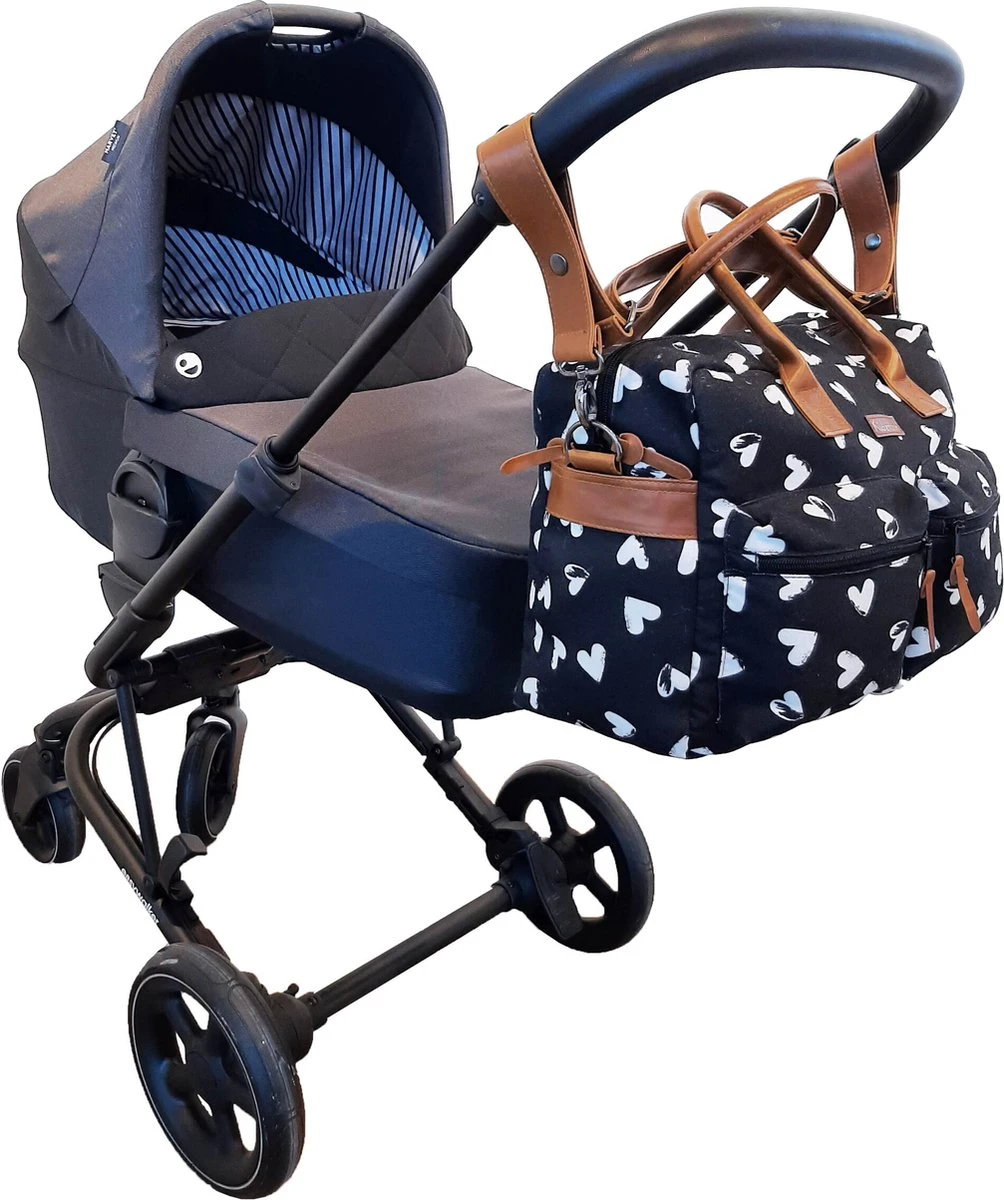 Kidzroom Black And White Luiertas - Zwart - Ophanglussen Kinderwagen - Verschoonmatje - Verstelbare Schouderband 15 Kidzroom Black And White Luiertas - Zwart - Ophanglussen Kinderwagen - Verschoonmatje - Verstelbare Schouderband - Afbeelding 15