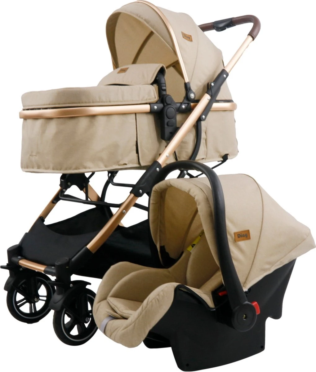 Ding Juna Kinderwagen 3 In 1 - Beige/Rose - Combi Kinderwagen Incl. Autostoel 3 Ding Juna Kinderwagen 3 In 1 - Beige/Rose - Combi Kinderwagen Incl. Autostoel - Afbeelding 3