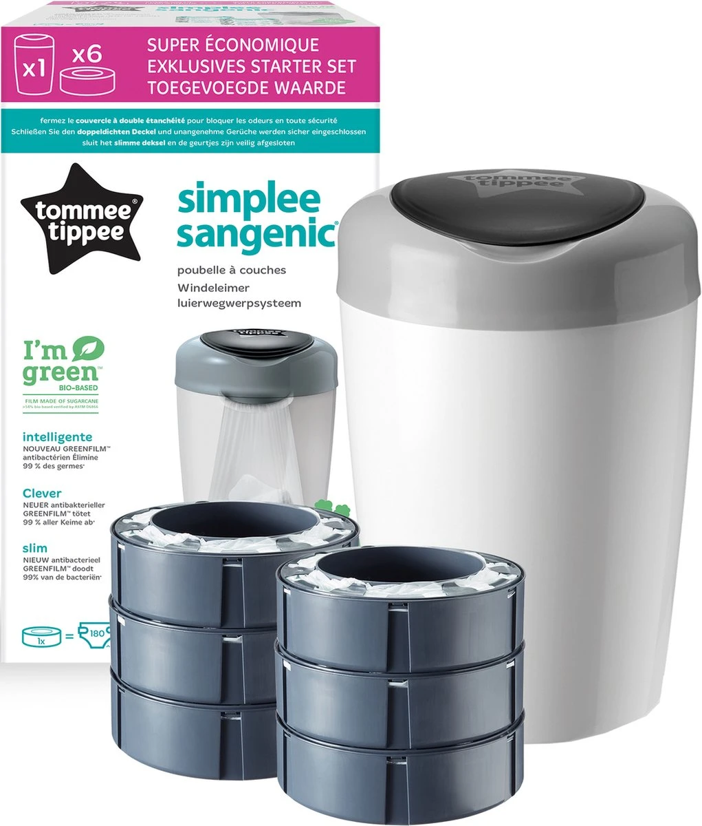Tommee Tippee Simplee Sangenic Luieremmer, Milieuvriendelijker Systeem, Inclusief 6 Navulcassettes Met Duurzaam Geproduceerde Antibacteriële GREENFILM, Grijs 1 Tommee Tippee Simplee Sangenic Luieremmer, Milieuvriendelijker Systeem, Inclusief 6 Navulcassettes Met Duurzaam Geproduceerde Antibacteriële GREENFILM, Grijs