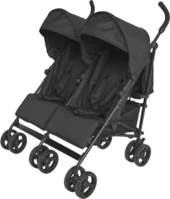 Prénatal Duo Buggy - Tweeling Buggy Inclusief Regenhoes - Verstelbare Kinderwagen - Inklapbare Wandelwagen - Plooibuggy - Zwart