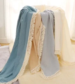 Hydrofiele Doek XL Met Franjes - 120x120 Cm - Taupe -Babyproducten Winkel 1067x1200