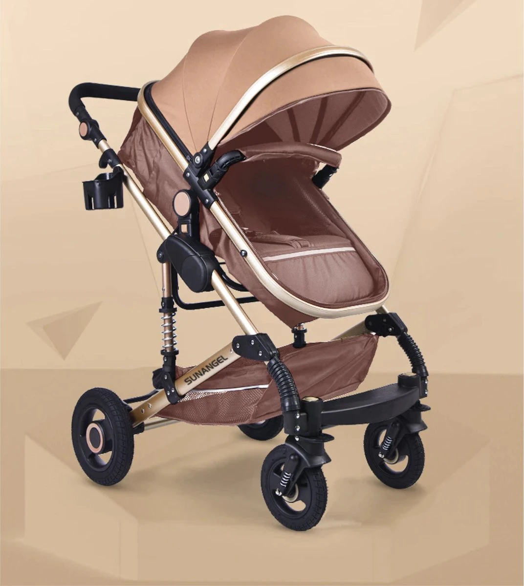 Merkloos Kinderwagen 3-in-1 – Luxe Kinderwagen - Buggy – Wandelwagen - Multifunctioneel – Opklapbaar – Incl Autostoel – Khaki 2 Merkloos Kinderwagen 3-in-1 – Luxe Kinderwagen - Buggy – Wandelwagen - Multifunctioneel – Opklapbaar – Incl Autostoel – Khaki - Afbeelding 2