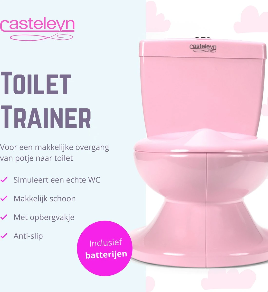 Casteleyn - Toilet Trainer - WC Potje - Plaspotje - Kinder Toilet - Met Geluid - Tot 21KG - Roze 9 Casteleyn - Toilet Trainer - WC Potje - Plaspotje - Kinder Toilet - Met Geluid - Tot 21KG - Roze - Afbeelding 9