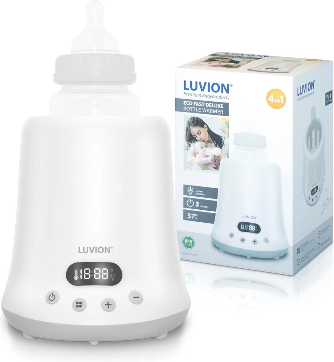 Luvion Eco Fast Deluxe 4 In 1 Flessenwarmer - Verwarmt Zeer Snel - Steriliseren Met Stoomkap - Warmhouden En Ontdooien 1 Luvion Eco Fast Deluxe 4 In 1 Flessenwarmer - Verwarmt Zeer Snel - Steriliseren Met Stoomkap - Warmhouden En Ontdooien