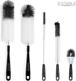 ESSIBLE Flessenborstel - Flessenrager - Schoonmaakborstel - Flessenreiniger - 5 Stuks - Kras- En BPA Vrij - Geschikt Voor Alle Oppervlakken - Zwart