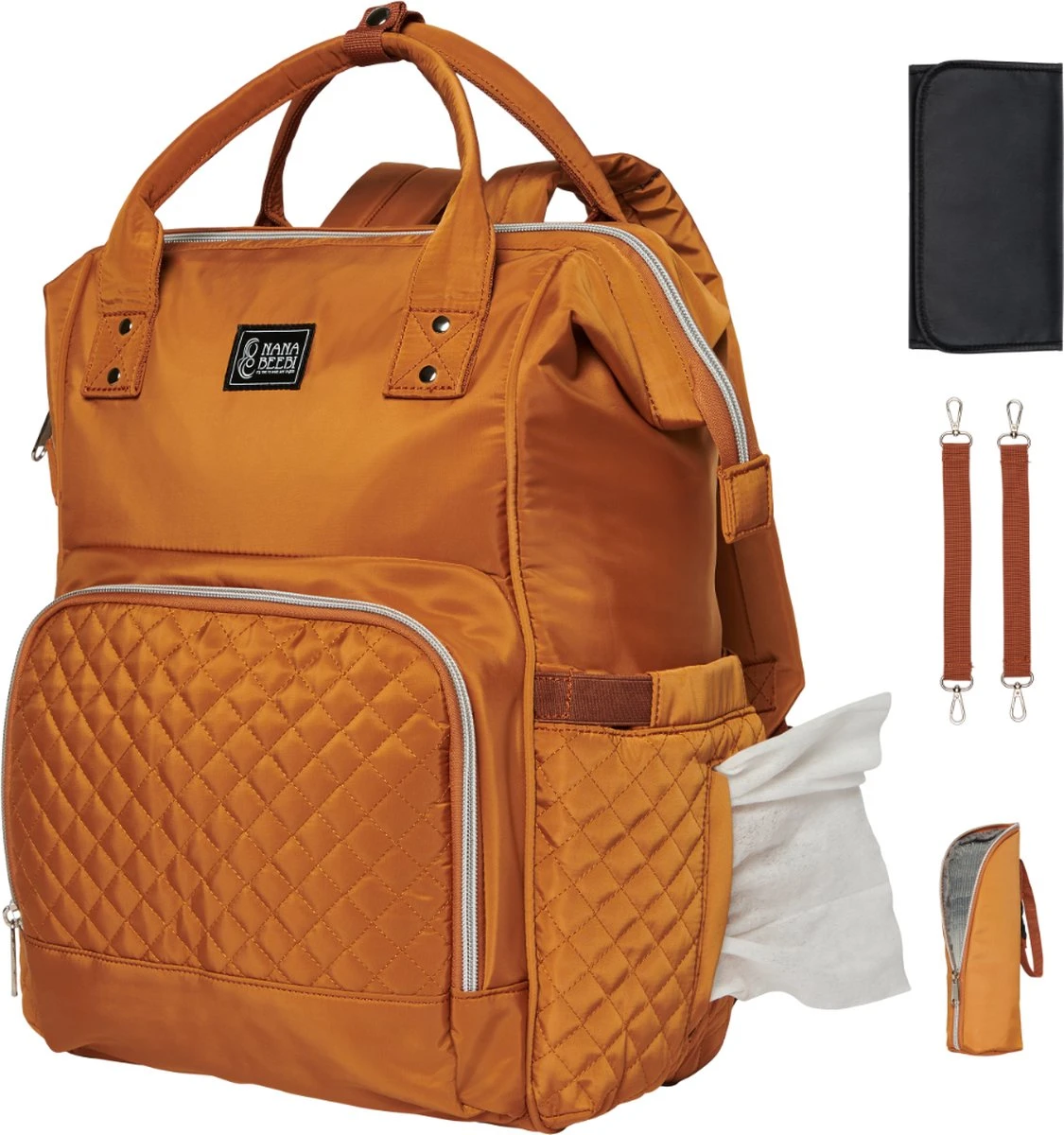 NanaBeebi Luiertas Rugzak Met Verschoonmatje - Cognac - Inclusief Flessenwarmhouder - Kinderwagenhaken En Isoleervak 1 NanaBeebi Luiertas Rugzak Met Verschoonmatje - Cognac - Inclusief Flessenwarmhouder - Kinderwagenhaken En Isoleervak