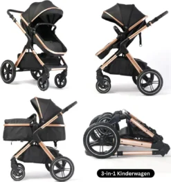 Merkloos BrightWise Luxe Kinderwagen 3 In 1 Van Voldoet Aan Alle Europese Veiligheidscertificaten - Wandelwagen - Kinderwagen 3-in-1 Incl Autostoel - Kinderwagen Maxi Cosi – Buggy 3 In 1 - Newborn - Zwart -Babyproducten Winkel 1126x1200 3