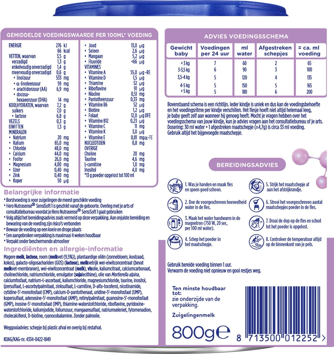 Hero Nutrasense SensiSoft Zuigelingenvoeding 1 - Flesvoeding Van 0 Tot 6 Maanden - 3 X 800 Gram - Met Melkvet - Palmolie Vrij 3 Hero Nutrasense SensiSoft Zuigelingenvoeding 1 - Flesvoeding Van 0 Tot 6 Maanden - 3 X 800 Gram - Met Melkvet - Palmolie Vrij - Afbeelding 3