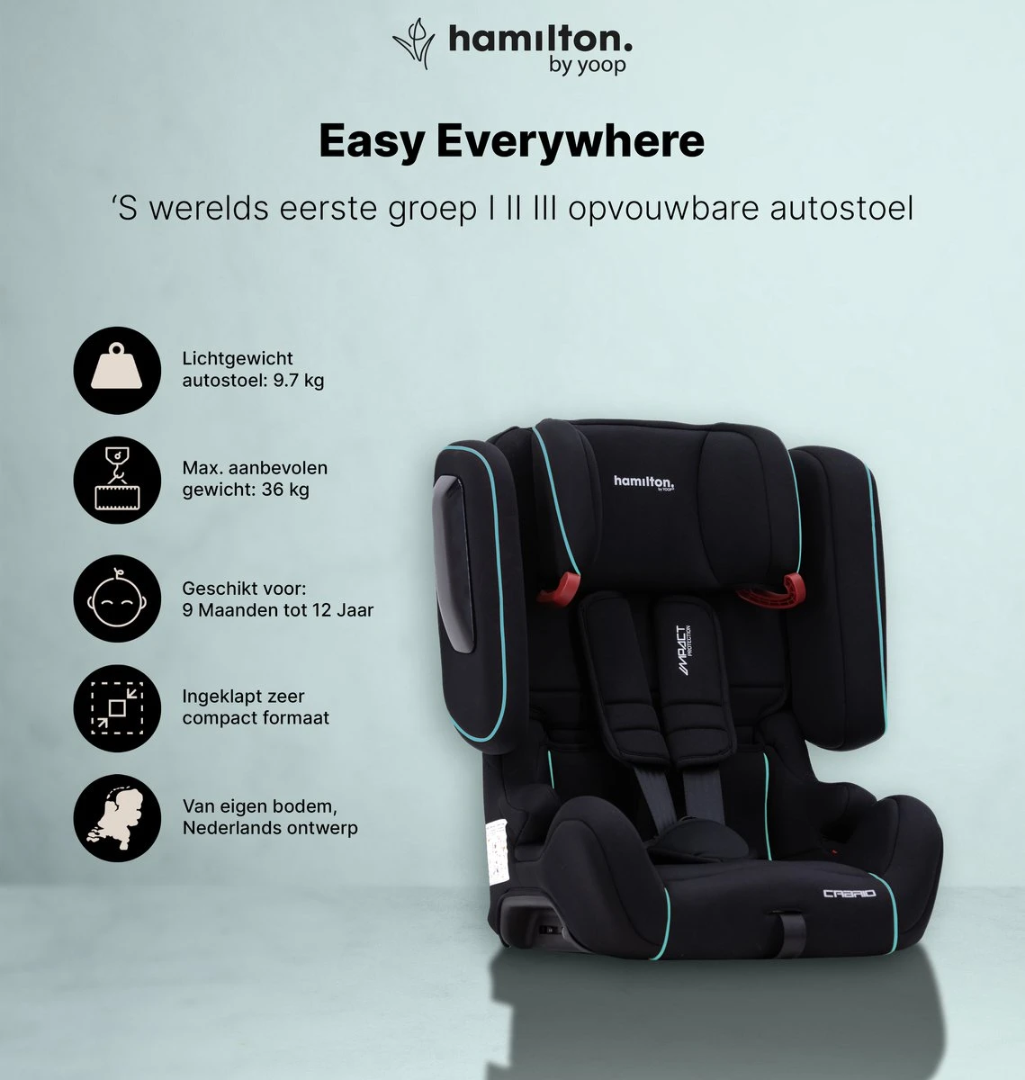 Hamilton By Yoop Cabrio Premium Opvouwbare Autostoel – Veilig, Comfortabel En Lichtgewicht Autozitje – Groep I, II, III Autostoeltje Voor 9 Maanden Tot 12 Jaar – Neon Blauw – ISOFIX Kliksysteem - 1e Opvouwbare Autostoel Ter Wereld - Zwart/Neon Blauw 2 Hamilton By Yoop Cabrio Premium Opvouwbare Autostoel – Veilig, Comfortabel En Lichtgewicht Autozitje – Groep I, II, III Autostoeltje Voor 9 Maanden Tot 12 Jaar – Neon Blauw – ISOFIX Kliksysteem - 1e Opvouwbare Autostoel Ter Wereld - Zwart/Neon Blauw - Afbeelding 2