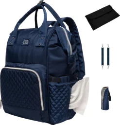 NanaBeebi Luiertas Rugzak Met Verschoonmatje - Blauw - Inclusief Flessenwarmhouder - Kinderwagenhaken En Isoleervak