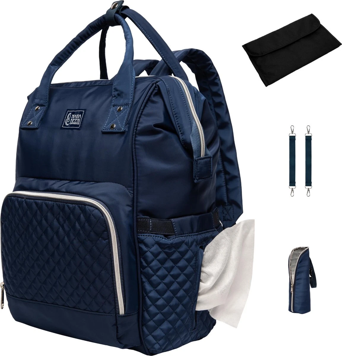 NanaBeebi Luiertas Rugzak Met Verschoonmatje - Blauw - Inclusief Flessenwarmhouder - Kinderwagenhaken En Isoleervak 1 NanaBeebi Luiertas Rugzak Met Verschoonmatje - Blauw - Inclusief Flessenwarmhouder - Kinderwagenhaken En Isoleervak