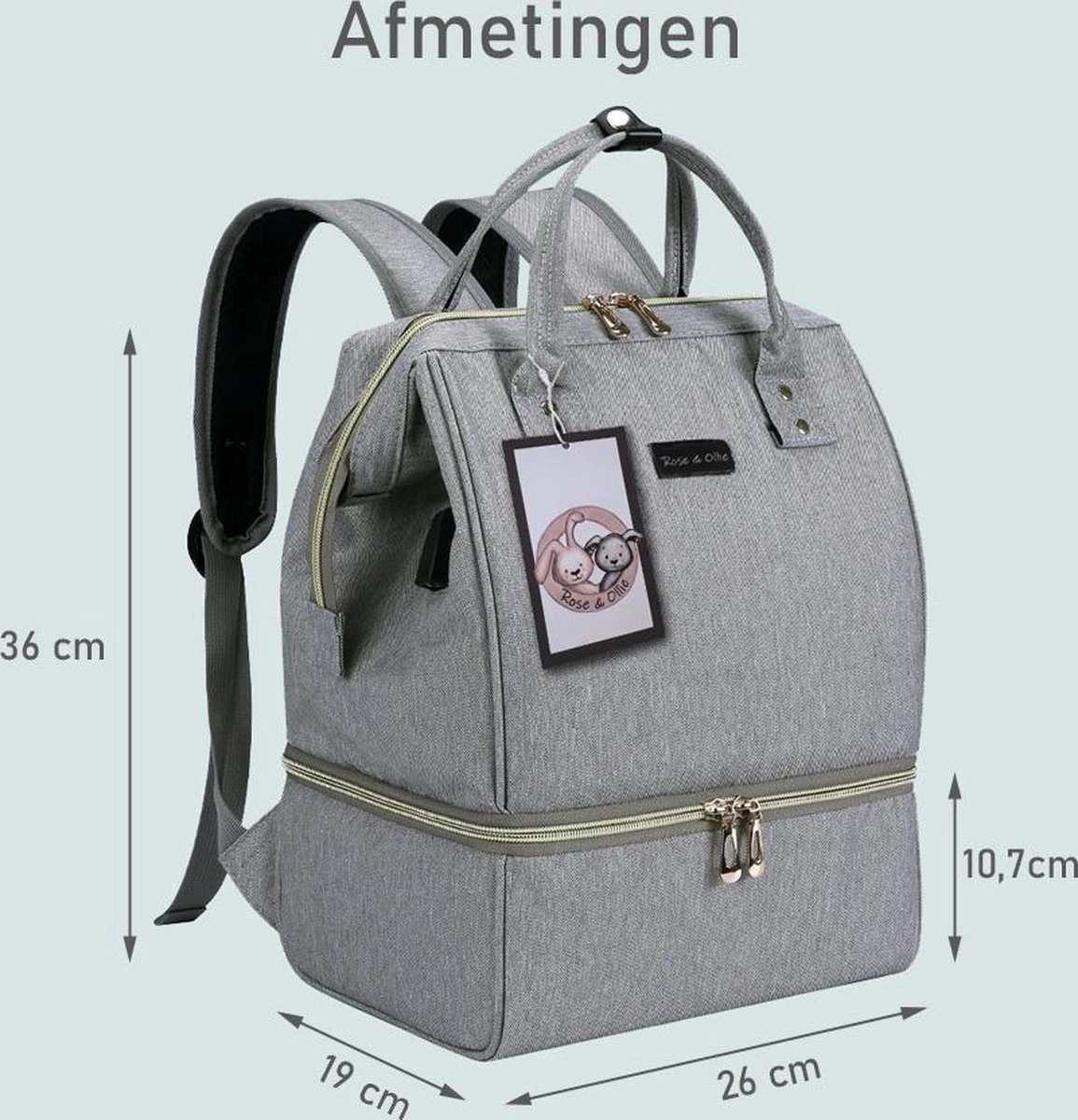 Rose & Ollie Kolftas Rugtas Grijs - Koeltas Moedermelk 7 Rose & Ollie Kolftas Rugtas Grijs - Koeltas Moedermelk - Afbeelding 7