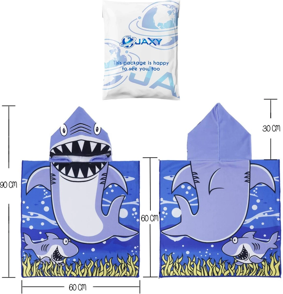 JAXY Badcape Baby - Badcape - Baby Badjas - Omslagdoek - Omslagdoek - Baby Handdoek Met Capuchon - Strandhanddoek - Badponcho - Poncho Handdoek - Microfiber - 60x90cm - Haai 2 JAXY Badcape Baby - Badcape - Baby Badjas - Omslagdoek - Omslagdoek - Baby Handdoek Met Capuchon - Strandhanddoek - Badponcho - Poncho Handdoek - Microfiber - 60x90cm - Haai - Afbeelding 2