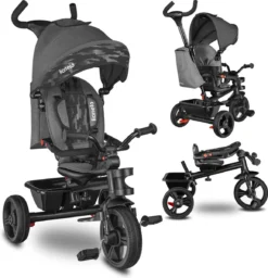 Merkloos Kinderwagen - 3 In 1 Kinderwagen - Duwfiets - Driewieler - Tot 25 Kg - Tot 36+ Maanden - Met Duwstang - Kinder Wagen - Kinder Driewieler - Buggy - Duwfiets