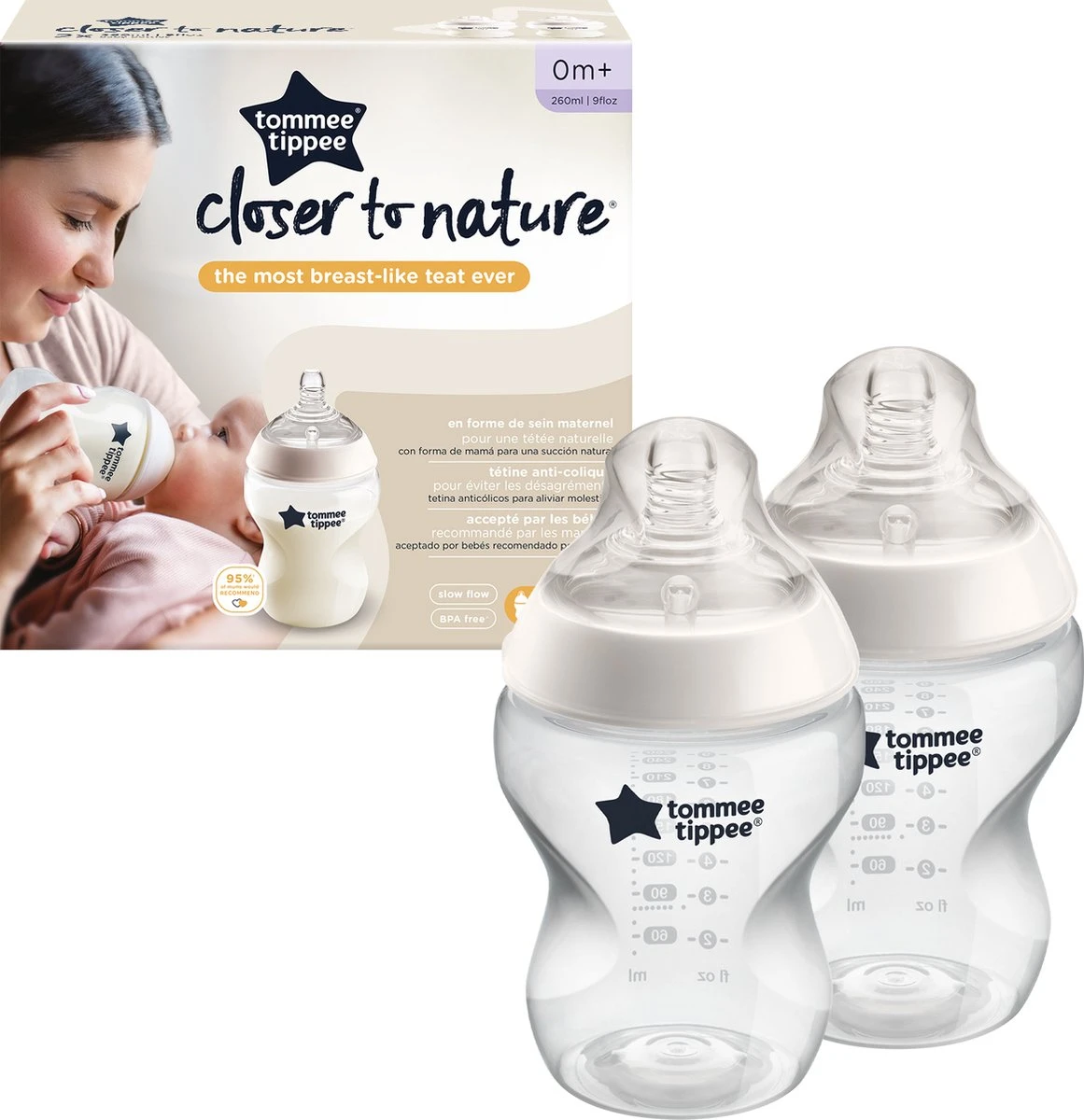 Tommee Tippee Closer To Nature - Zuigflessen - Langzame Uitstroomsnelheid - Anti-colic Ventiel - 260 Ml - Verpakking Van 2 Stuks - Doorzichtig 2 Tommee Tippee Closer To Nature - Zuigflessen - Langzame Uitstroomsnelheid - Anti-colic Ventiel - 260 Ml - Verpakking Van 2 Stuks - Doorzichtig - Afbeelding 2