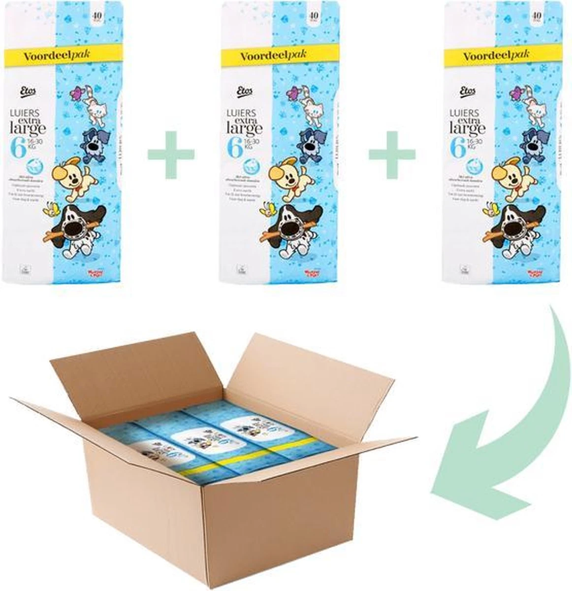 Etos Woezel & Pip Luiers - XL Maat 6 - 16-30 Kg - Maandbox 120 Stuks (3 X 40 St) 2 Etos Woezel & Pip Luiers - XL Maat 6 - 16-30 Kg - Maandbox 120 Stuks (3 X 40 St) - Afbeelding 2