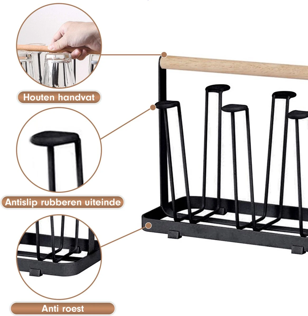 Flessenrek - Droogrek Babyfles - Flessen Rek Baby - Flessendroogrek - Afdruiprek - Afwasrek - Flessenrekje - Lekbak - Égouttoir - Zwart Met Houten Handvat - Vetalo 5 Flessenrek - Droogrek Babyfles - Flessen Rek Baby - Flessendroogrek - Afdruiprek - Afwasrek - Flessenrekje - Lekbak - Égouttoir - Zwart Met Houten Handvat - Vetalo - Afbeelding 5