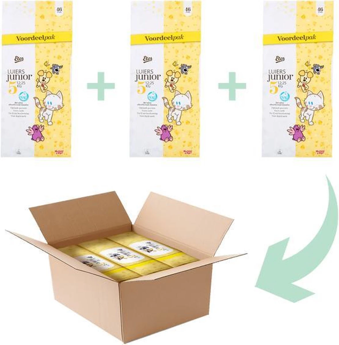 Etos Woezel & Pip Luiers Junior - Maat 5 - 12 Tot 25kg - 138 Stuks (3 X 46 Stuks) 2 Etos Woezel & Pip Luiers Junior - Maat 5 - 12 Tot 25kg - 138 Stuks (3 X 46 Stuks) - Afbeelding 2
