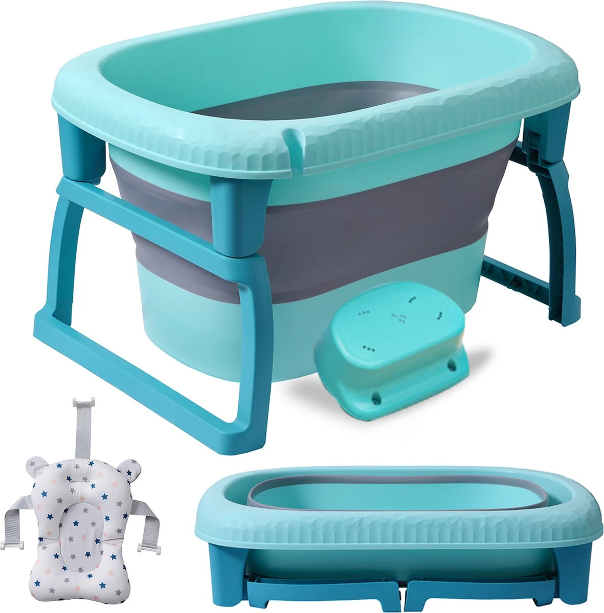 K IKIDO Kinderbad - Baby Bad - Pasgeboren Badkuip - Babybadje - Opvouwbaar Babybad - Vouwbad - Mit Ophangpad & Badkruk - Blauw 1 K IKIDO Kinderbad - Baby Bad - Pasgeboren Badkuip - Babybadje - Opvouwbaar Babybad - Vouwbad - Mit Ophangpad & Badkruk - Blauw
