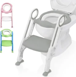 LifeGoods WC Verkleiner Met Trapje - Trainer Met Opstapje - 2 Tot 7 Jaar - Grijs/Wit