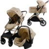 Ding Juna Kinderwagen 3 In 1 - Beige/Rose - Combi Kinderwagen Incl. Autostoel