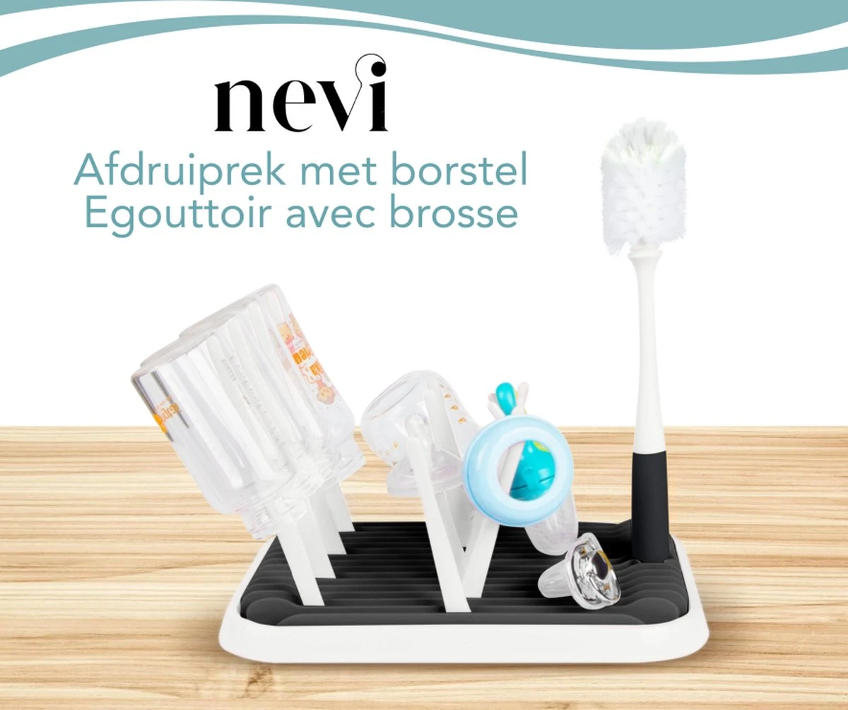 Nevi Afdruiprek Met Lekbak - Afdruipmat Voor 10 Flessen - Opvouwbaar Droogrek Babyfles - Inclusief Afwasborstel 12 Nevi Afdruiprek Met Lekbak - Afdruipmat Voor 10 Flessen - Opvouwbaar Droogrek Babyfles - Inclusief Afwasborstel - Afbeelding 12