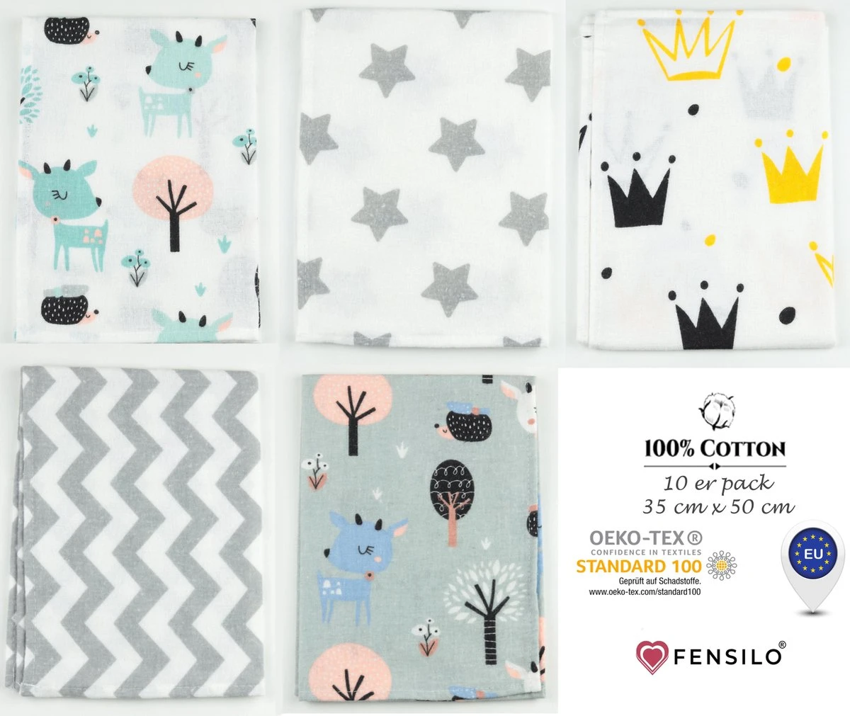 Spuugdoekjes – Monddoekjes – 10 Pack - Flanellen Doeken - Monddoekje 35x50cm – 100% Katoen – Fensilo – Spuugdoek Unisex – Wit – Dieren - Grijs - Flanellen Luiers 4 Spuugdoekjes – Monddoekjes – 10 Pack - Flanellen Doeken - Monddoekje 35x50cm – 100% Katoen – Fensilo – Spuugdoek Unisex – Wit – Dieren - Grijs - Flanellen Luiers - Afbeelding 4