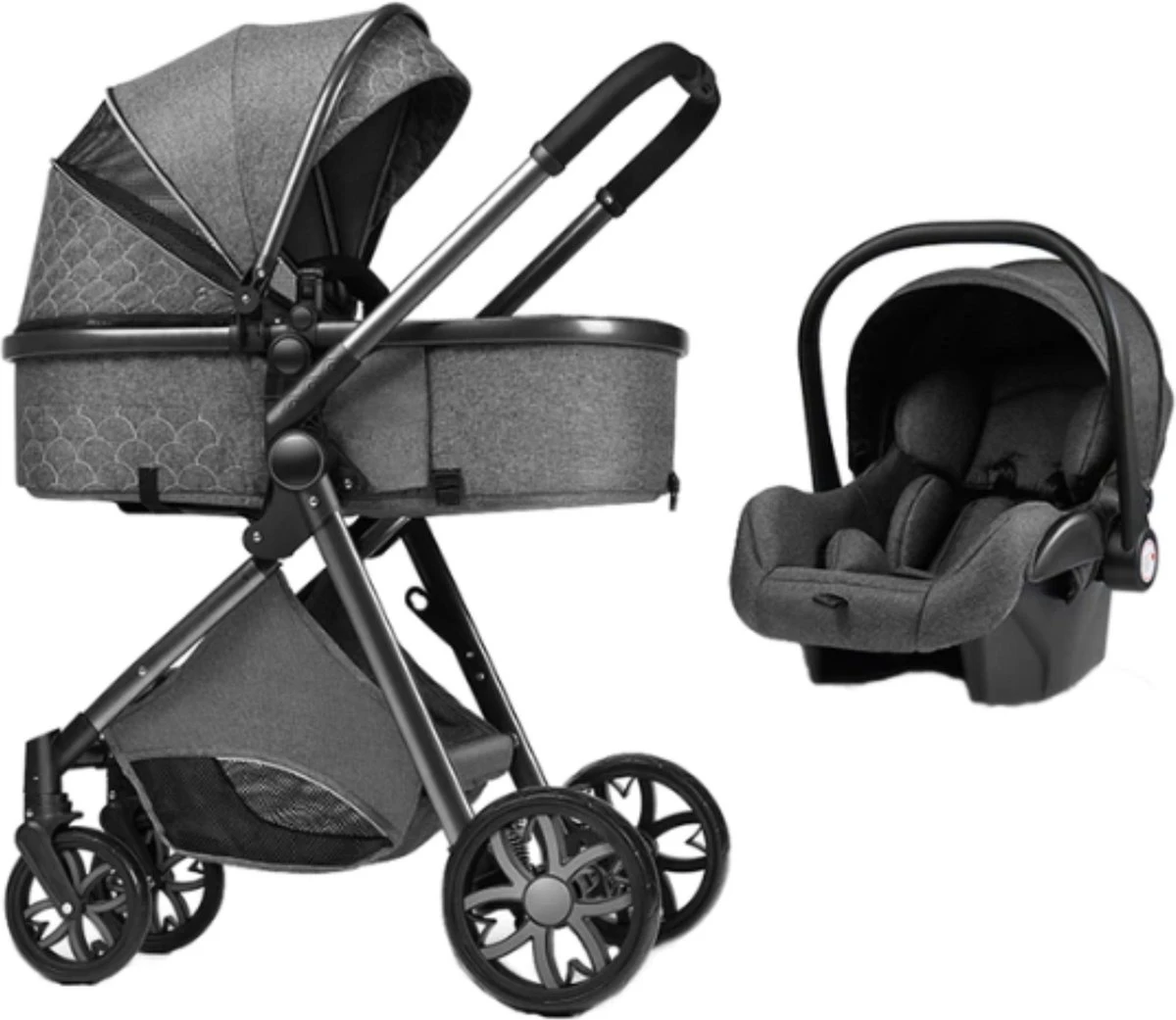 Merkloos Kinderwagen 3-in-1 – Luxe Kinderwagen - Buggy – Wandelwagen - Multifunctioneel – Opklapbaar – Incl Autostoel – Donkergrijs 2 Merkloos Kinderwagen 3-in-1 – Luxe Kinderwagen - Buggy – Wandelwagen - Multifunctioneel – Opklapbaar – Incl Autostoel – Donkergrijs - Afbeelding 2