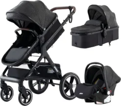 Loft Home Luxe 3-in-1 Kinderwagen - Wandelwagen - Autostoeltje - Buggy - Inklapbaar - Zwart - 0-36 Maanden