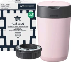Tommee Tippee Milieuvriendelijke Twist & Click Luieremmer - Met 1 Navulcassette - Roze -Babyproducten Winkel 1200x1056 1