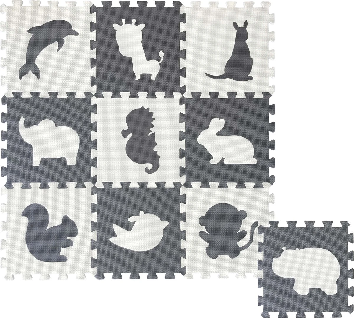Merkloos Dieren Foam Puzzel Speelmat - 10 Speelmatten - Uitneembare Figuren - Grijs - Wit - Puzzelmat 90x90x1cm 1 Merkloos Dieren Foam Puzzel Speelmat - 10 Speelmatten - Uitneembare Figuren - Grijs - Wit - Puzzelmat 90x90x1cm
