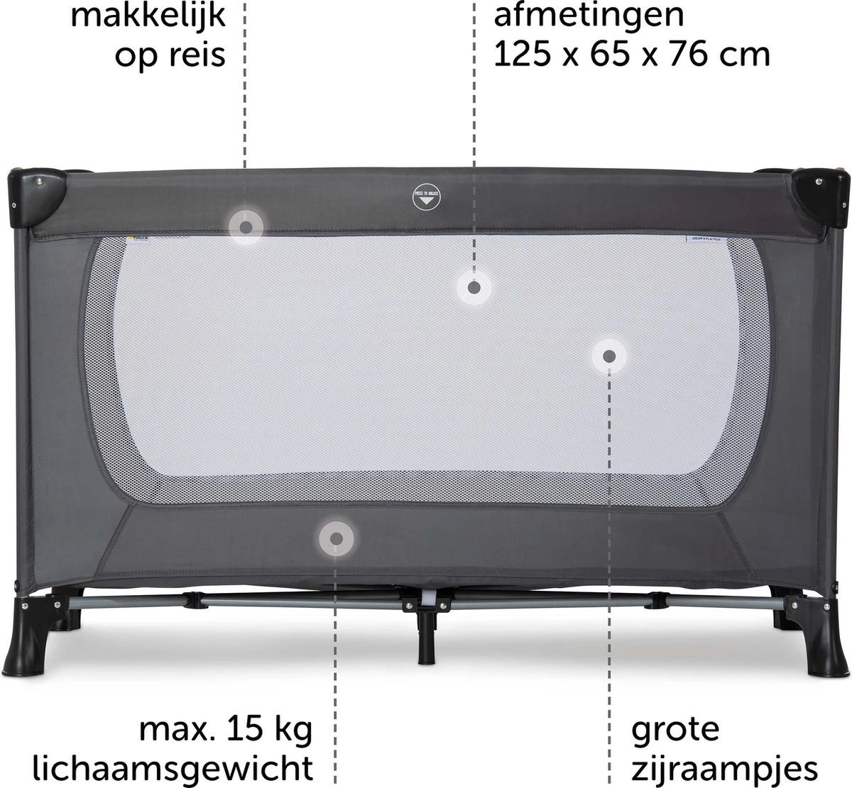 Hauck Dream N Play Plus Campingbedje Set - Met Matras En Muggennet - Grijs 2 Hauck Dream N Play Plus Campingbedje Set - Met Matras En Muggennet - Grijs - Afbeelding 2