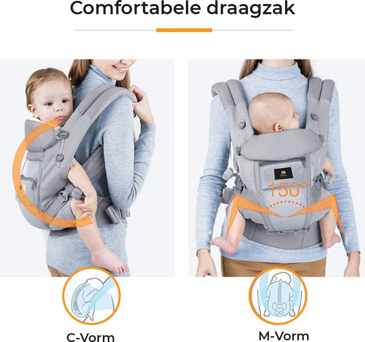 Deryan Meinkind Draagzak - Buikdrager 4-in-1 Antraciet/Grijs 8 Deryan Meinkind Draagzak - Buikdrager 4-in-1 Antraciet/Grijs - Afbeelding 8