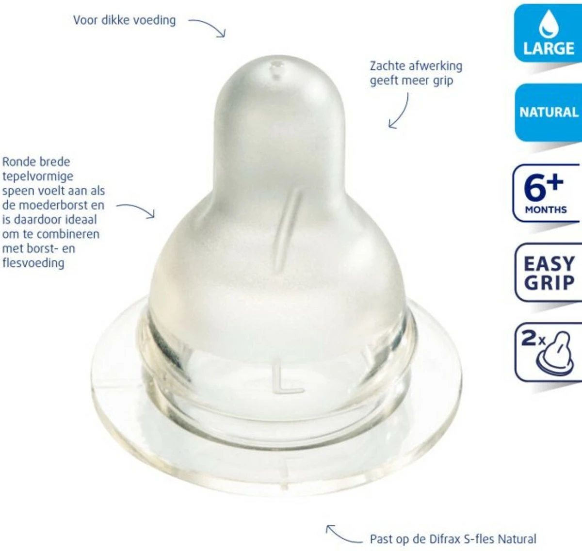 Difrax Flessenspeen Natural - Maat Large - 2 Stuks 9 Difrax Flessenspeen Natural - Maat Large - 2 Stuks - Afbeelding 9