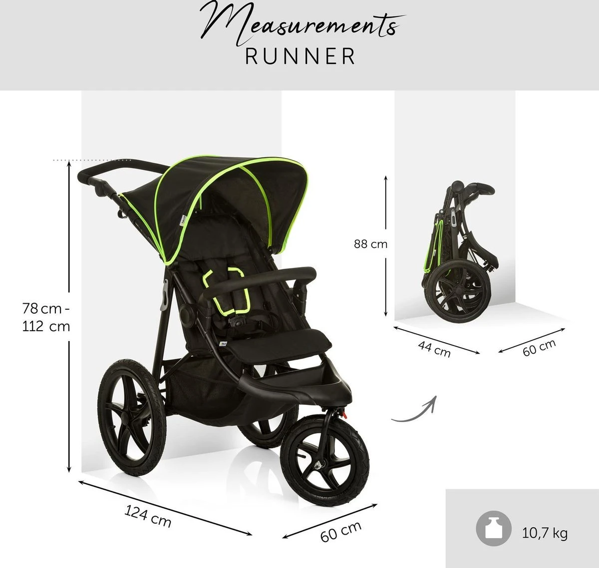 Hauck Runner Kinderwagen - Zwart/Neon Geel 4 Hauck Runner Kinderwagen - Zwart/Neon Geel - Afbeelding 4