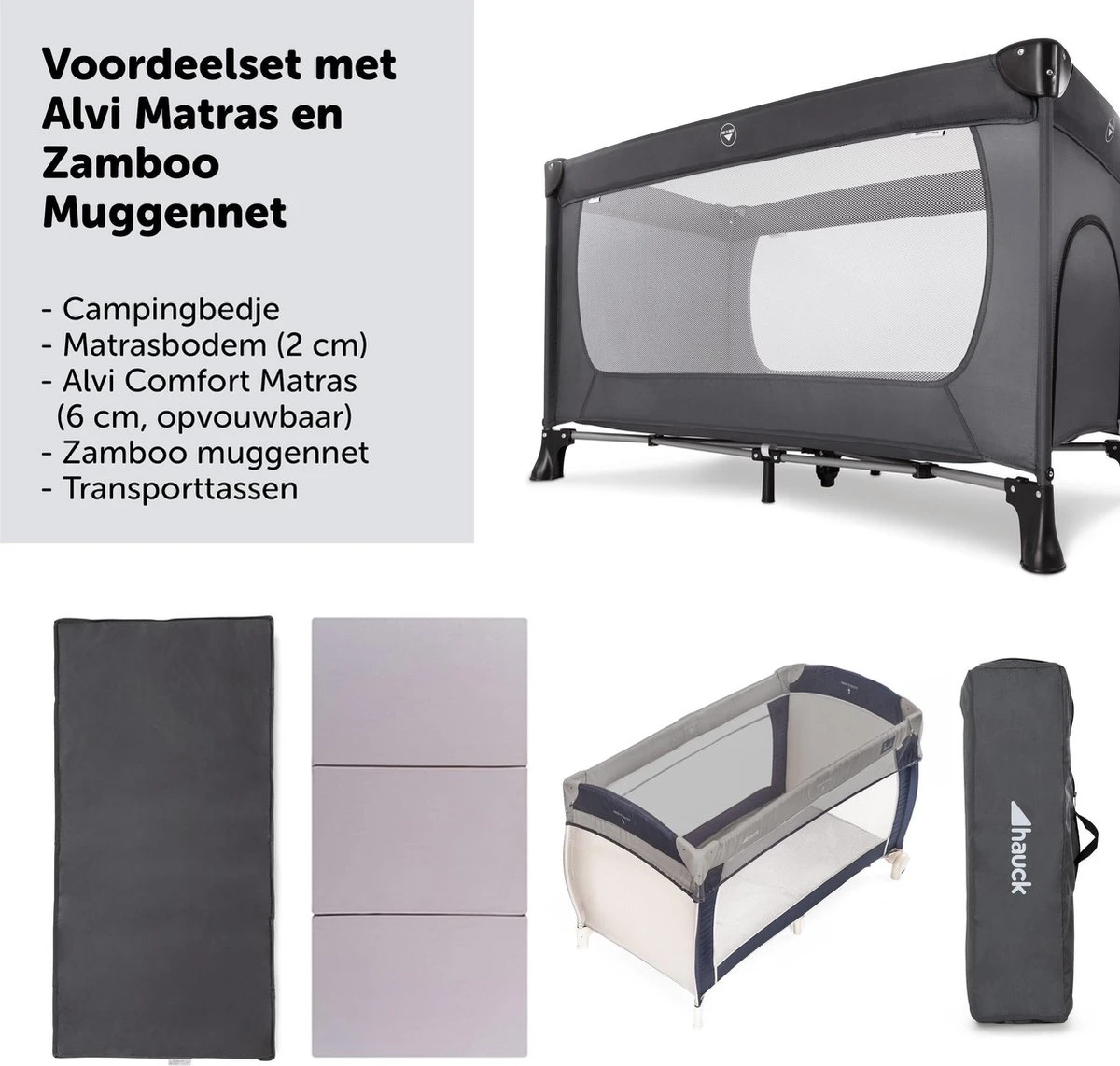 Hauck Dream N Play Plus Campingbedje Set - Met Matras En Muggennet - Grijs 13 Hauck Dream N Play Plus Campingbedje Set - Met Matras En Muggennet - Grijs - Afbeelding 13