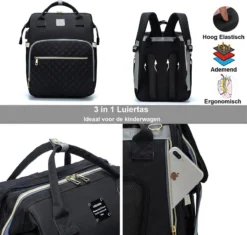 Luiertas - Multifuctioneel Luiertas 3 In 1 - Met Babybedje - Met Verschoningsmatje - Zwart - Met Usb - Met Verdikt Matras -Babyproducten Winkel 1200x1143 5