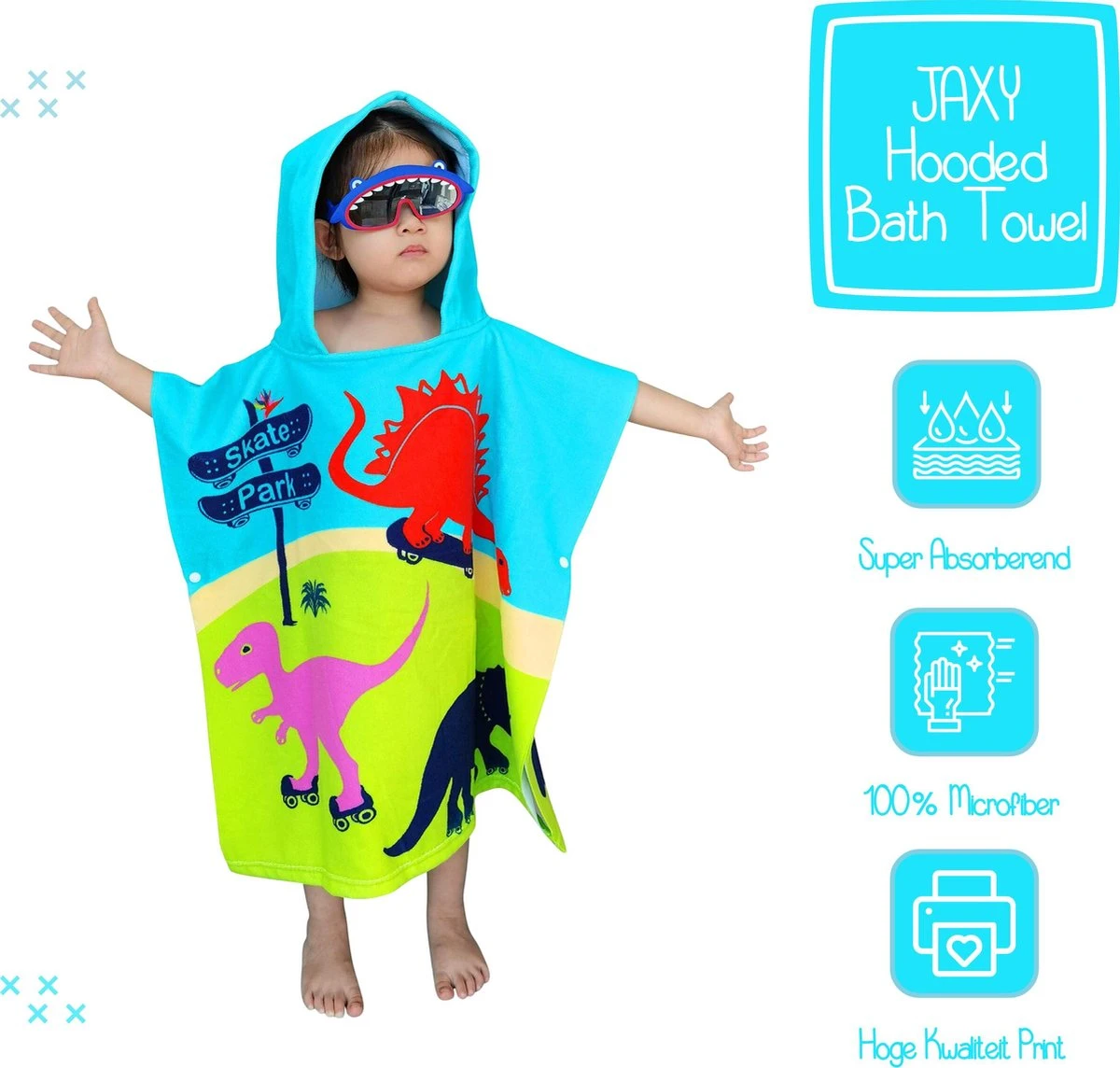 JAXY Badcape Baby - Badcape - Baby Badjas - Omslagdoek - Omslagdoek - Baby Handdoek Met Capuchon - Strandhanddoek - Badponcho - Poncho Handdoek - Microfiber - 60x90cm - Dino 3 JAXY Badcape Baby - Badcape - Baby Badjas - Omslagdoek - Omslagdoek - Baby Handdoek Met Capuchon - Strandhanddoek - Badponcho - Poncho Handdoek - Microfiber - 60x90cm - Dino - Afbeelding 3