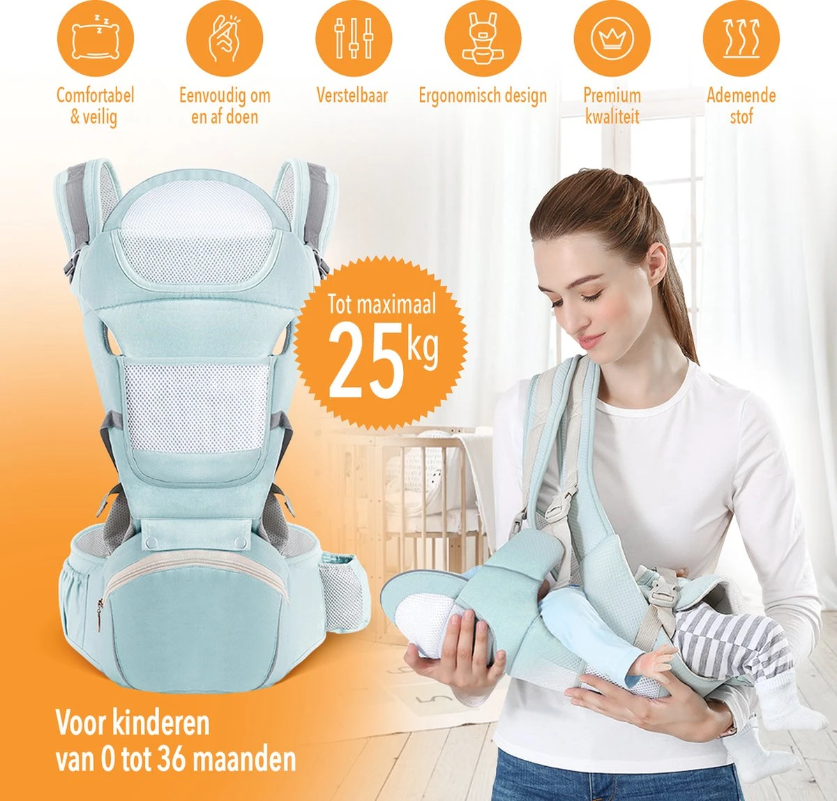 Moxica Draagzak Baby - Draagdoek - Carrier - Kinderdrager - Babydrager - Drager 5 Moxica Draagzak Baby - Draagdoek - Carrier - Kinderdrager - Babydrager - Drager - Afbeelding 5