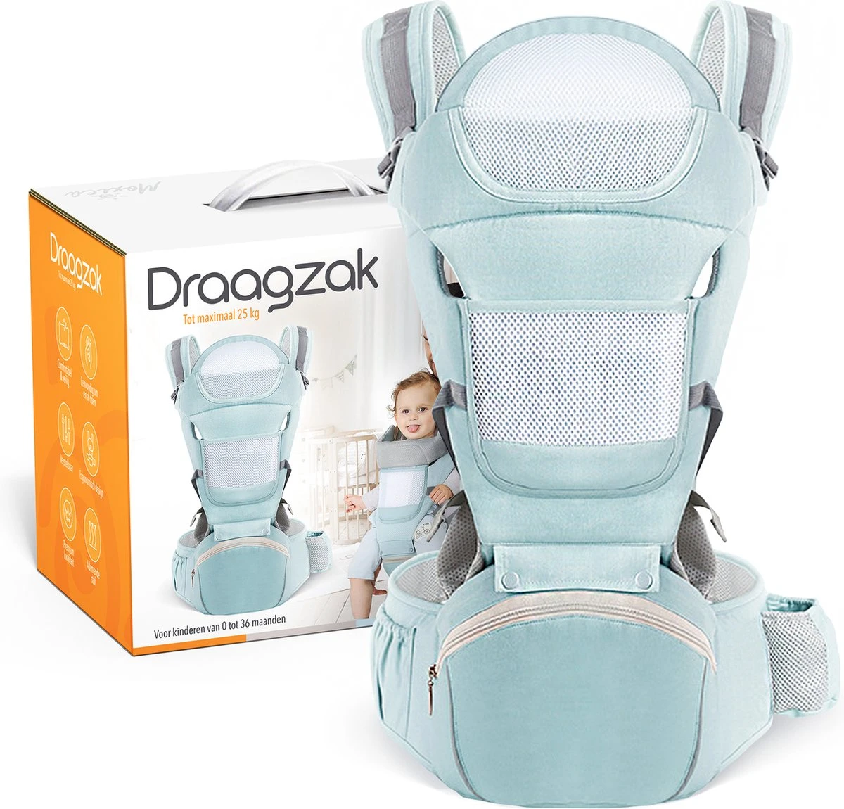 Moxica Draagzak Baby - Draagdoek - Carrier - Kinderdrager - Babydrager - Drager 7 Moxica Draagzak Baby - Draagdoek - Carrier - Kinderdrager - Babydrager - Drager - Afbeelding 7