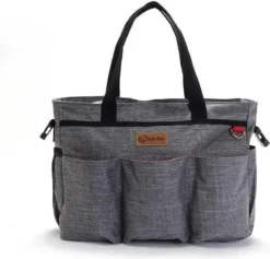 Merkloos Decopatent® Luiertas Schoudertas - Baby Verzorgingstas - Incl Verschoningsmatje & Flessenhouder - Vakken - Jongens/Meisjes - Grijs