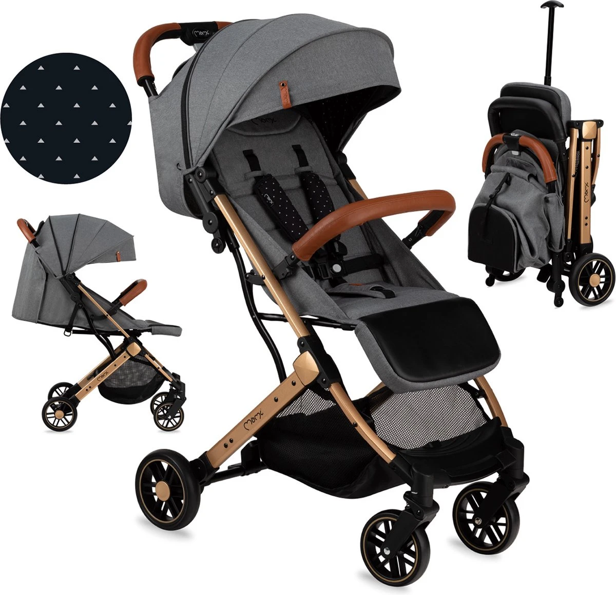 MoMi Wandelwagen - Compacte Lichtgewicht Buggy - Estelle - Gray-Gold (geschikt Van 6mnd - 15kg) 7 MoMi Wandelwagen - Compacte Lichtgewicht Buggy - Estelle - Gray-Gold (geschikt Van 6mnd - 15kg) - Afbeelding 7