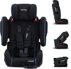 Hamilton By Yoop Cabrio Premium Opvouwbare Autostoel – Veilig, Comfortabel En Lichtgewicht Autozitje – Groep I, II, III Autostoeltje Voor 9 Maanden Tot 12 Jaar – Neon Blauw – ISOFIX Kliksysteem - 1e Opvouwbare Autostoel Ter Wereld - Zwart/Neon Blauw