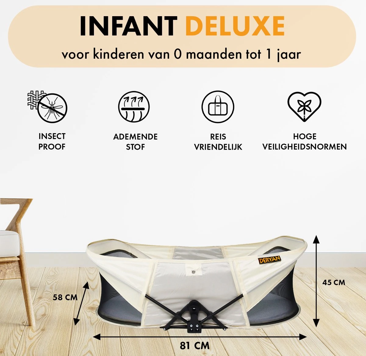 Deryan Infant Deluxe BabyBox Campingbedje - Cream + Inclusief Matras En Klamboe 2 Deryan Infant Deluxe BabyBox Campingbedje - Cream + Inclusief Matras En Klamboe - Afbeelding 2