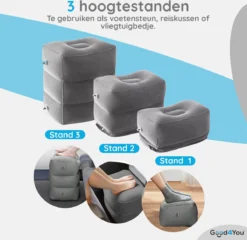 Merkloos Voetensteun | Opblaasbaar | In Alle Hoogtes Verstelbaar | Reiskussen | Vliegtuigbed | Voetensteun | 3 Verschillende Standen | Met Kinderen Reizen | Grijs -Babyproducten Winkel 1200x1167 13