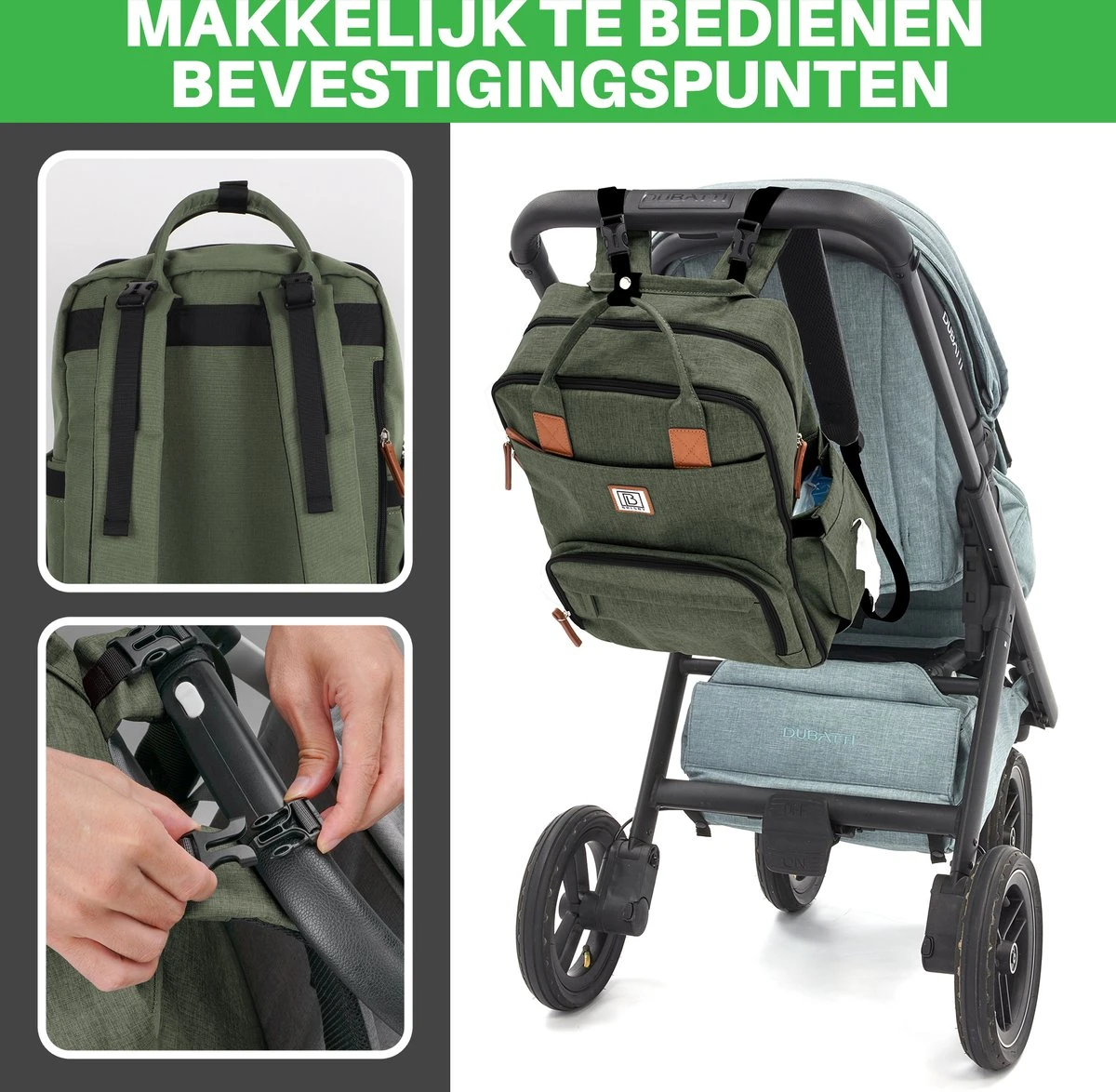 Brisby Slijtvaste Luiertas – Verzorgingstas – Met Buggymontage - Groen 2 Brisby Slijtvaste Luiertas – Verzorgingstas – Met Buggymontage - Groen - Afbeelding 2