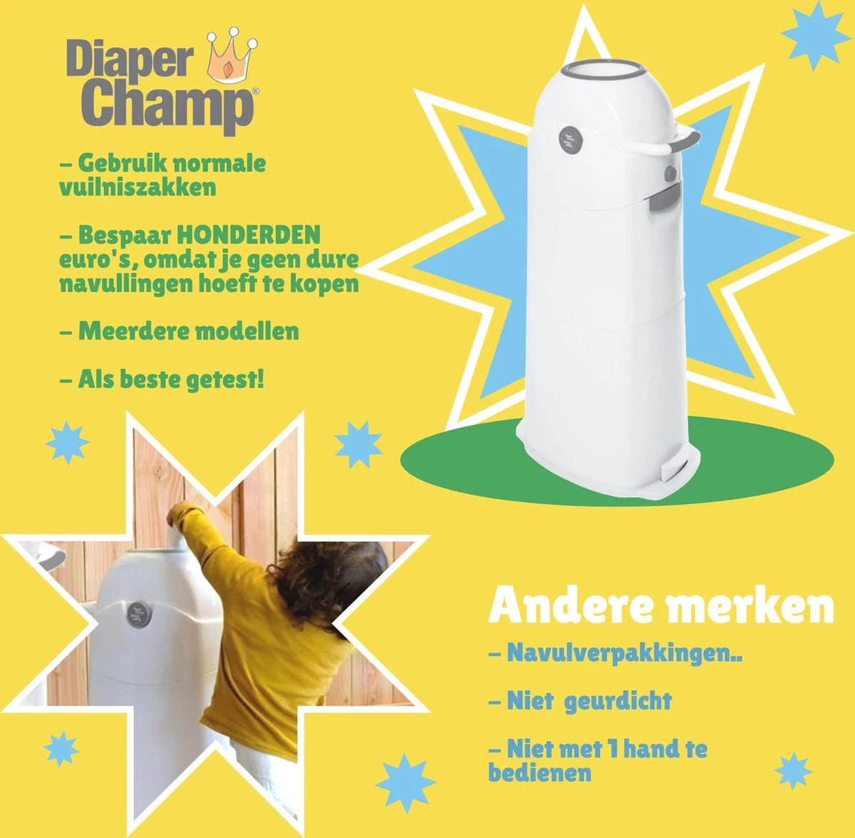 Luieremmer Large Zilver - Groot - Zonder Navulling - Geschikt Voor Pampers En Huggies - Stoma 4 Luieremmer Large Zilver - Groot - Zonder Navulling - Geschikt Voor Pampers En Huggies - Stoma - Afbeelding 4