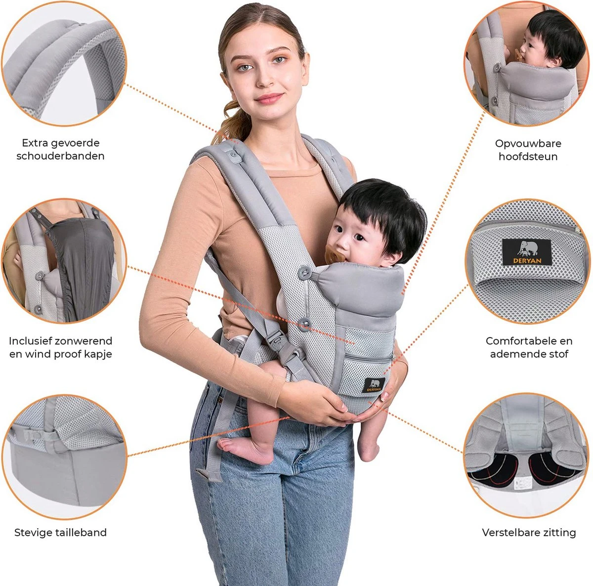 Deryan Meinkind Draagzak - Buikdrager 4-in-1 Antraciet/Grijs 2 Deryan Meinkind Draagzak - Buikdrager 4-in-1 Antraciet/Grijs - Afbeelding 2