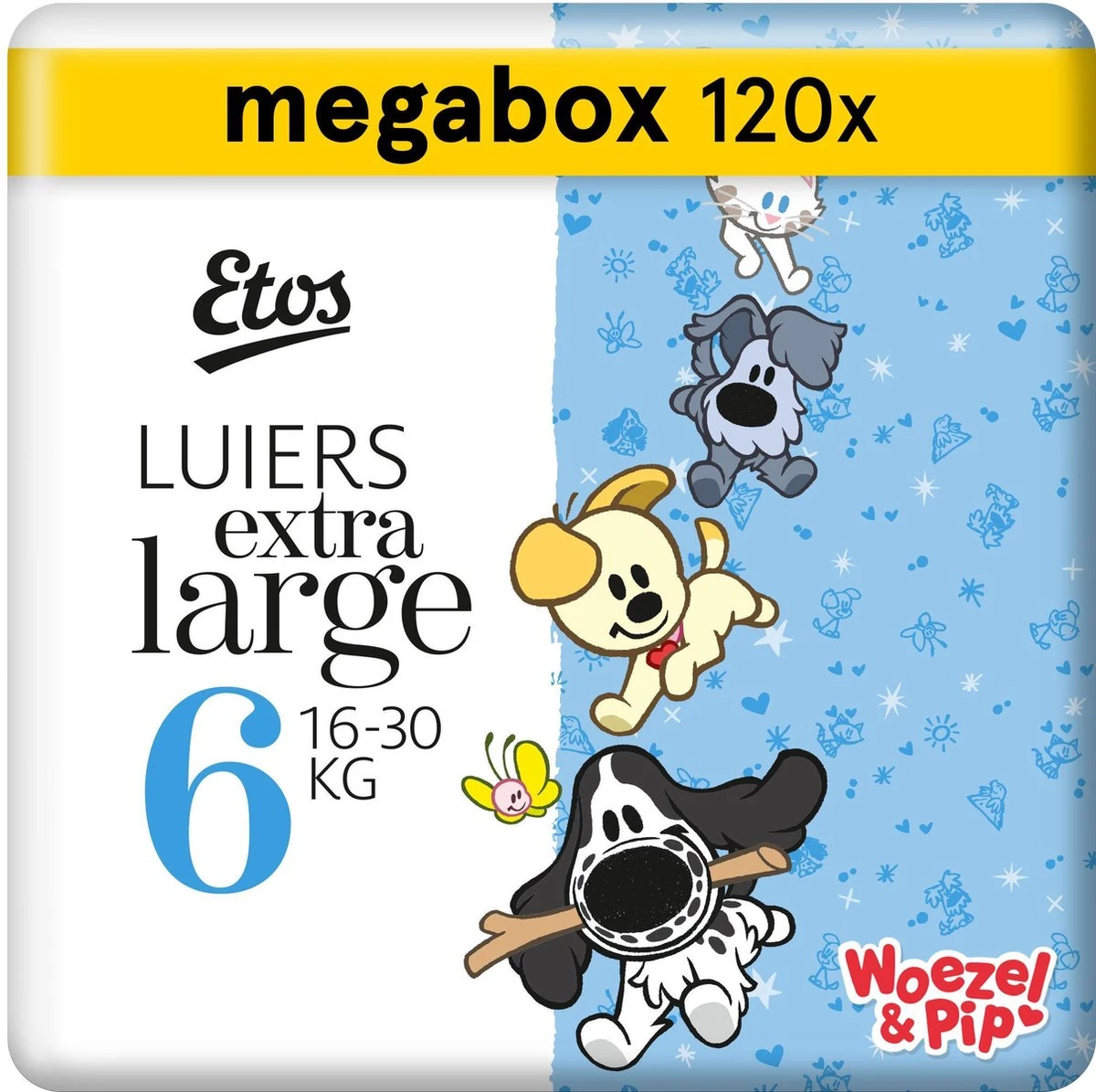 Etos Woezel & Pip Luiers - XL Maat 6 - 16-30 Kg - Maandbox 120 Stuks (3 X 40 St) 1 Etos Woezel & Pip Luiers - XL Maat 6 - 16-30 Kg - Maandbox 120 Stuks (3 X 40 St)