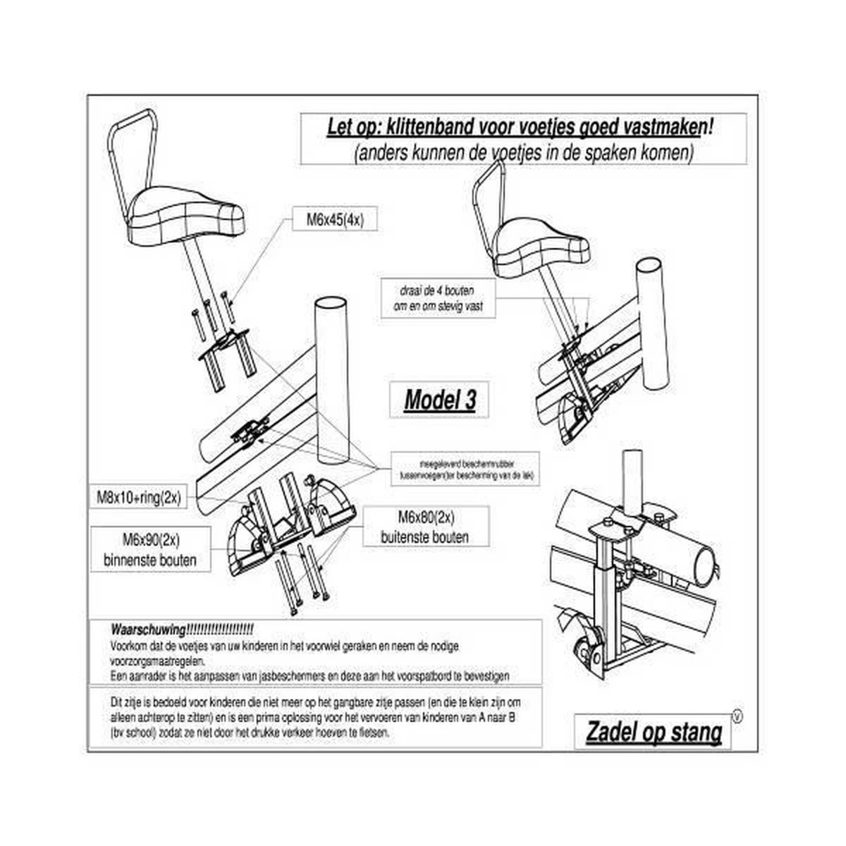 Zadel Op Stang Model 3 Kinderzitje Voor Damesfiets Met Dubbele Stang Met Dikke Onderbuis - Nooit Meer Zwaar Sturen 8 Zadel Op Stang Model 3 Kinderzitje Voor Damesfiets Met Dubbele Stang Met Dikke Onderbuis - Nooit Meer Zwaar Sturen - Afbeelding 8